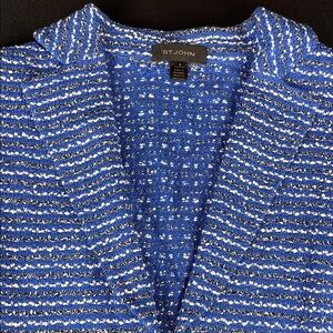 St. John Royal Blue and White tweed Bouclé Knit Jacket wool silk blend tailored
